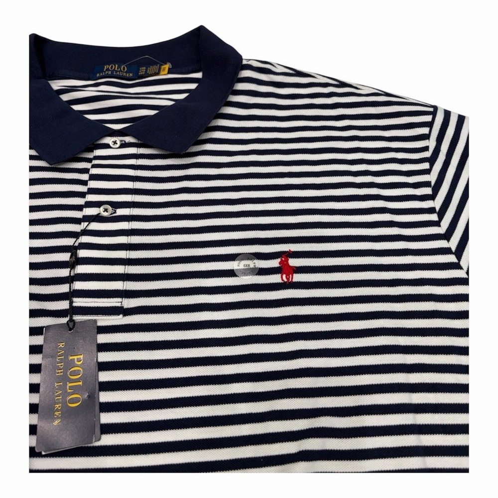 Polo Ralph Lauren Classic Fit‎ Navy & White Striped Mesh Polo Shirt Size 5XB NWT